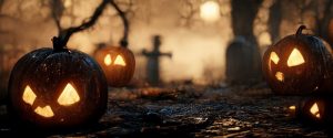 Top Halloween movies. Pumpkins in a graveyard